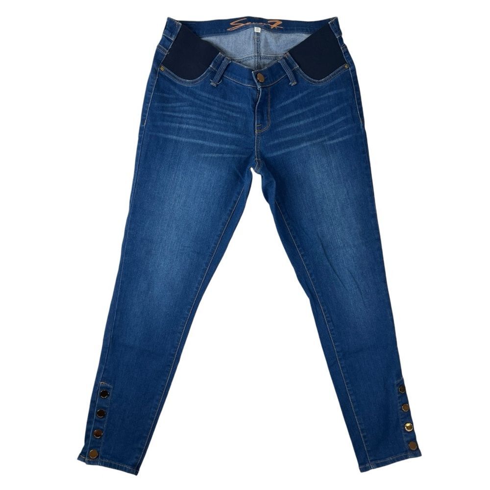 Seven7 Maternity Size 10 Medium Wash Skinny Jeans Side Panel Button Zip Closure